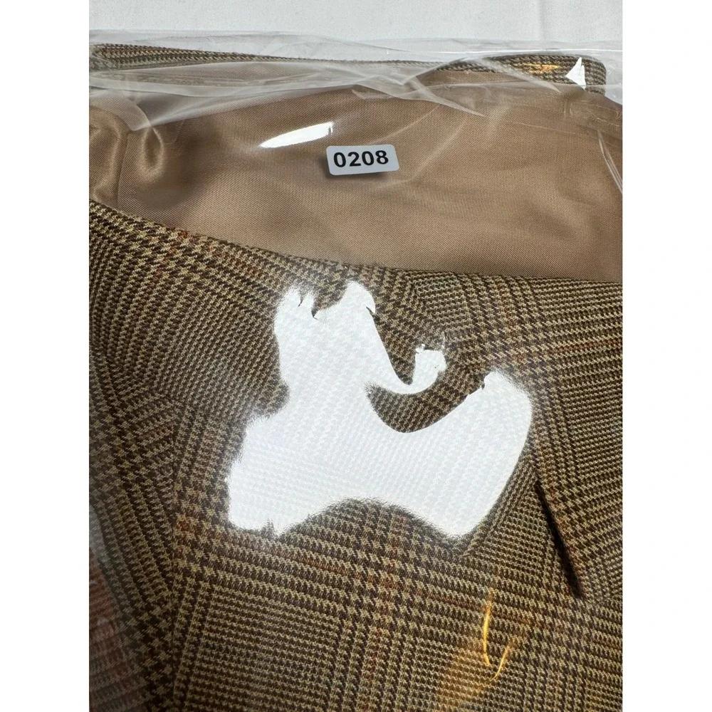 Lauren Ralph Lauren Mens 44L Silk Wool Glen Plaid Blazer Sport Coat Brown Tan
